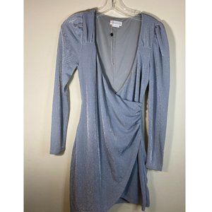 Lovers + Friends Women's Size 5 Gray Deep V-Neck Long Sleeve Mini Dress